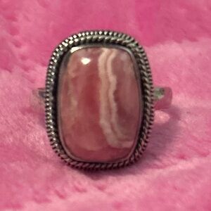 Pink Rhodochrosite Stone Silver Ring